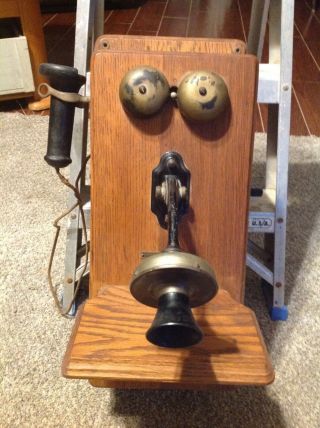 Antique Stromberg Carlson Crank Telephone Oak Wood Great Old Phone