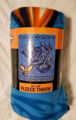 Harley - Davidson Throw Fleece Blanket,  Blue,  50 " X60 "