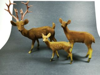 Vintage Set Of 3 Hard Plastic Deer Figurines - Great For The Holiday Season