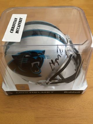 Christian Mccaffrey Autographed Carolina Panthers Mini Helmet Leaf