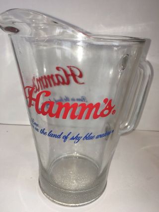 Vintage HAMM ' S Born In The Land Of Sky Blue Waters 64oz Beer Pitcher & Glasses 2