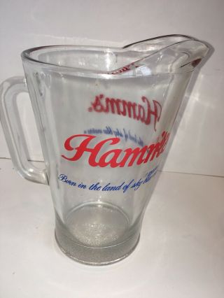Vintage HAMM ' S Born In The Land Of Sky Blue Waters 64oz Beer Pitcher & Glasses 3