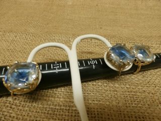 Vintage Emmons Clip - On Earrings & Adjustable Ring Set Ice Blue Starburst Square