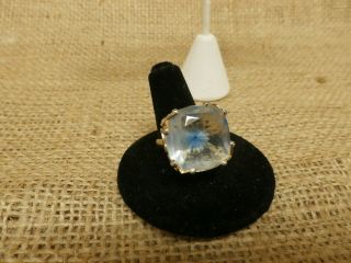 Vintage Emmons Clip - On Earrings & Adjustable Ring Set Ice Blue Starburst Square 3