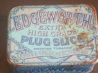 Edgeworth Plug Slice Smoking Tobacco Advertising Tin Richmond Va Vintage Antique