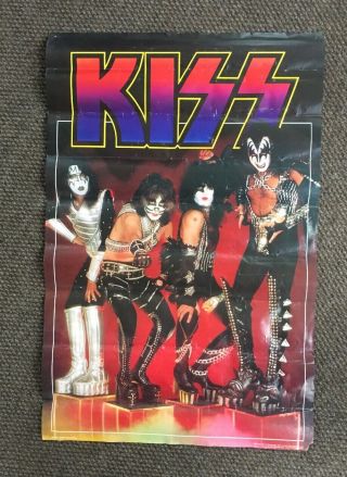 Vintage 1977 Kiss Aucoin 41 Western Graphics Litho Poster On Cubes Rock & Roll