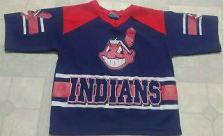 Vtg Cleveland Indians Red Blue Jersey Youth 4t Chief Wahoo