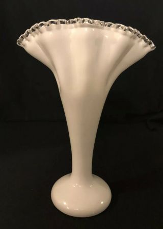 Vintage Fenton Glass " Silver Crest " Double Crimped,  13 " Tall Fan Vase,  Ex Cond