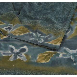 Sanskriti Vintage Blue Saree Pure Crepe Silk Printed Soft Fabric 5Yd Craft Sari 2