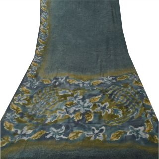 Sanskriti Vintage Blue Saree Pure Crepe Silk Printed Soft Fabric 5Yd Craft Sari 3