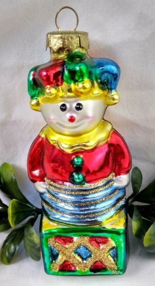 Vintage Christmas Ornament Clown Mercury Glass Jack In The Box 3 1/2 Inches
