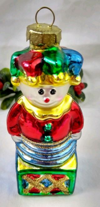 Vintage Christmas Ornament CLOWN Mercury Glass JACK in the BOX 3 1/2 Inches 2