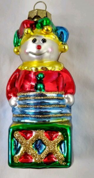 Vintage Christmas Ornament CLOWN Mercury Glass JACK in the BOX 3 1/2 Inches 3