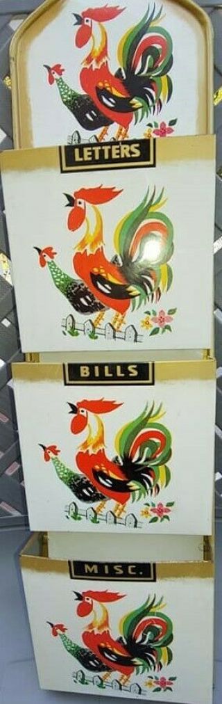 Vintage Metal Mail Letters,  Bills,  Misc.  Organizer Wall Mount Rooster Theme