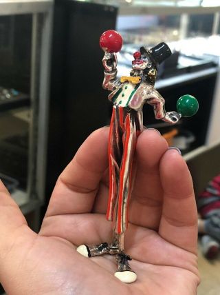 Vintage Sorini Sterling Silver Enamel Clown With Balloons Figurine 2