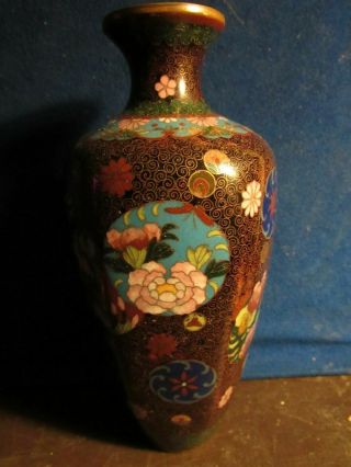 Antique Japanese Meiji Era Cloisonne Vase Hexagonal Sided 7.  5 "