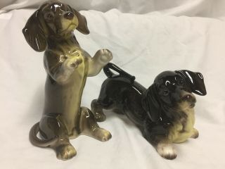 Pair Vintage Porcelain Dachshund? Dog Figurines - Royal Crown,  Arnart 1985,  Korea