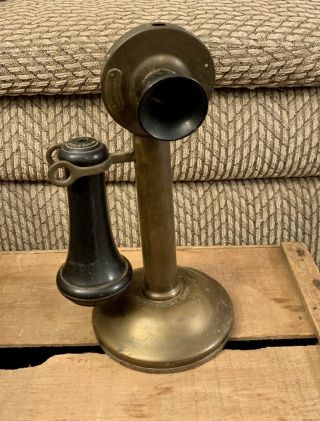 Antique Western Electric Brass Candlestick Telephone - Kellogg Earpiece.