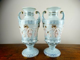 Antique Victorian German Dresden Porcelain Vases Classical Urns C1900
