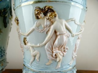 Antique Victorian German Dresden Porcelain Vases Classical Urns c1900 3
