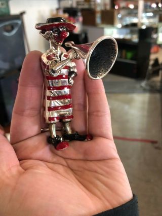 Vintage Signed Sorini Red Enamel Sterling Silver Megaphone Clown Figurine