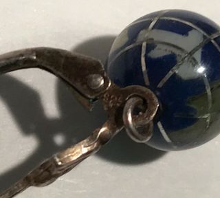 Vintage Lapis Stone Globe Earth Dangle Earrings 925 GSJ Sterling Silver - Inlays 3