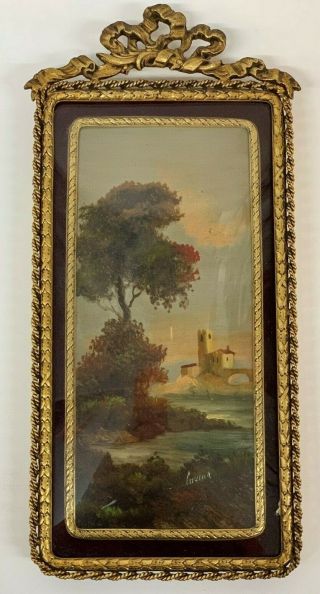 Antique Miniature Picture Oil Painting Framed Hand Painted Landscape Signed