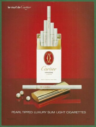 Cartier Pearl Tipped Luxury Slim Light Cigarettes - 1992 Print Ad