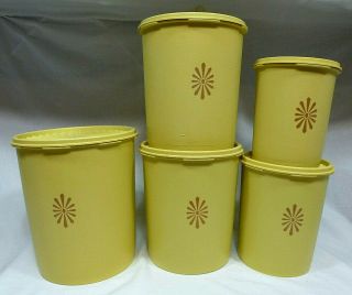 Set Of 5 Vintage Tupperware Servalier Nesting Harvest Yellow Canisters,  Lids
