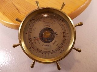 Vintage Solid Brass Ships Wheel Airguide Barometer Compensated Wall - Mounted 50 