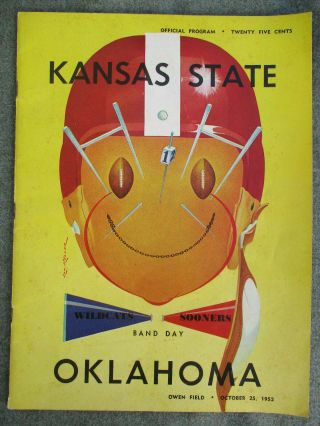 Vintage 1952 Kansas State At University Of Oklahoma Ou Sooners Football Program