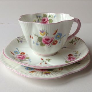 Vintage Shelley " Rose & Red Daisy " Cup/saucer/plate Trio Dainty - 13425 3 Of 4
