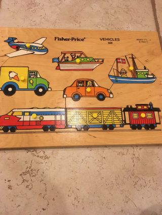 Vintage Fisher Price Wooden Puzzle - Vehicles 508 Complete