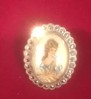FABULOUS STERLING SILVER HAND PAINTED MARCASITE BROOCH.  VINTAGE Thomas L Mott 2