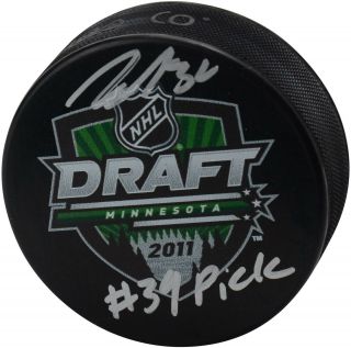 John Gibson Anaheim Ducks Signed 2011 Draft Logo Hockey Puck & " 39 Pick " Insc