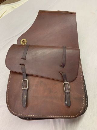 Vtg Brown Leather Double Rear Saddle Pommel Bag Horse Back Riding Cowboy