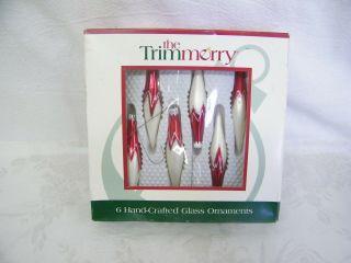 Vintage The Trimmerry 6 Hand - Crafted Glass Ornaments Red & White
