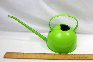 Vintage Bright Green Watering Can Metal W/long Spout - Id 063019