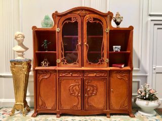Incredible Artisan Dollhouse Miniature Art Nouveau Cabinet Hutch Furniture