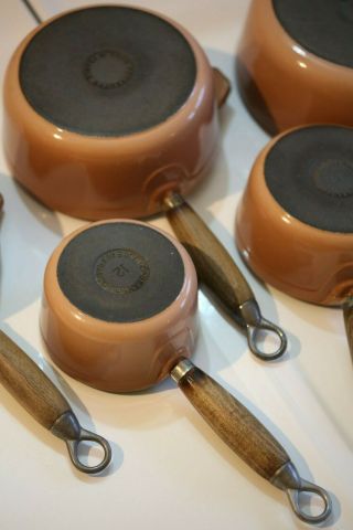 Antique French Enamel Cast Iron Cookware Pan Pot Set (5) Stamped Cousances