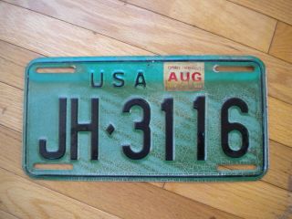 Vintage Us Military Gov Usa License Plate Jh 3116 Tag Green