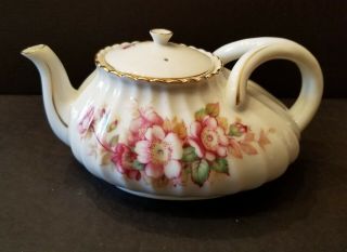 Vintage White With Pink Floral And Gold Trim Tea Pot