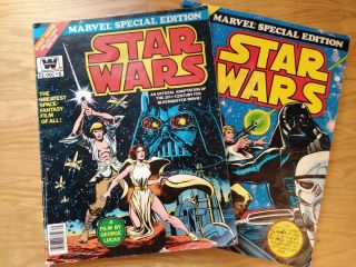 2 Vintage Marvel Star Wars " Special Edition " Comic Issue 1 & 2 Large 1977