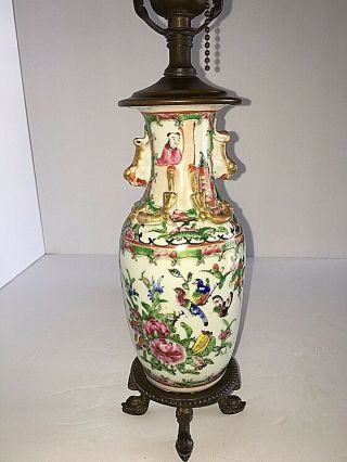 Antique Chinese Famille Rose Hand Painted Porcelain Table Or Desk Lamp