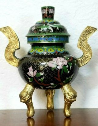 Antique Chinese Cloisonne Censer Incense Burner,  Qing 1850 - 1899,  Provenance