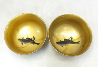 D849: Japanese old lacquer ware covered bowl with good fish pattern 2