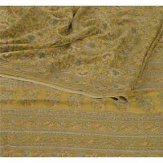 Sanskriti Vintage Green Printed Saree 100 Pure Crepe Silk Fabric 5Yd Craft Sari 2