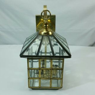 Brass Lead Glass Porch Mission Style 3 Light Fixture Sconce Vintage Arts Craft