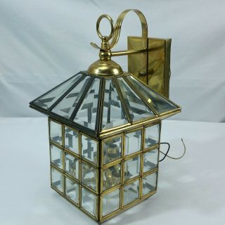 Brass Lead Glass Porch Mission Style 3 Light Fixture Sconce Vintage Arts Craft 2