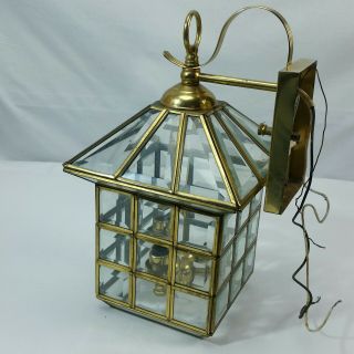 Brass Lead Glass Porch Mission Style 3 Light Fixture Sconce Vintage Arts Craft 3